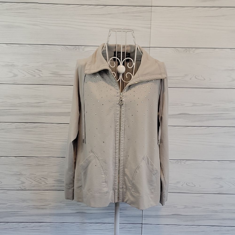 Christine AlexanderâJacket Full Zip with Swarovski Crystals- Beige Womens Size M